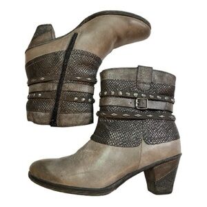Remonte Leather Ankle Boots Grey Cheyenne Western Bootie Size 38 Fits 7.5